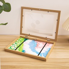 이지유 아이 그림 보관 100장 액자 벽걸이 키핑 프레임 스케치북 상장 미술 아이방 선물, 브라운, 1개