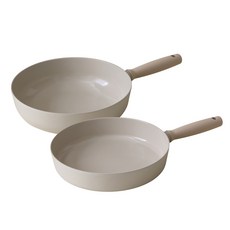 HANSSEM 국내생산 세라믹 인덕션 후라이팬 / 웍 28cm, 1개, 프라이팬(28cm)+웍(28cm), 베이지
