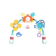 嬰兒床夾 嬰兒搖鈴 寶寶床鈴 音樂床鈴 嬰兒車玩具 動物推車玩具架 益智床鈴安撫玩具, 1個, 海洋款螃蟹+鯊魚+企鵝