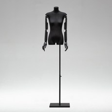 黑色扁身模特道具平胸韓版半身櫥窗陳列女裝服裝店模特展示架全身櫥窗模特兒 擺攤人檯模特兒 人形模特兒, 黑扁身/黑色密度板/黑色手