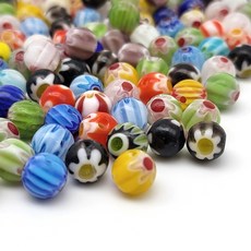 천화 플라워 유리 비즈 6mm 공예 팔찌 목걸이 재료, 100개, 믹스