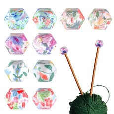 뜨개질 바늘 스토퍼 10개 열대 육각형 프린트 뜨개질 바늘 홀더 바늘 포인트 프로텍터 바늘 엔드 캡 스티치 스토퍼 캡 액세서리 가젯용 사이즈 3-13 (3.25mm-9mm), 뜨개질 바늘 스토퍼 10개, 열대 육각형 프린트 뜨개질