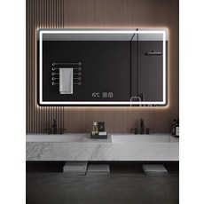 욕실 화장실 거울 조명 도구 미러 LED 미용실 대형 화이트 기본 터치 없음 750mmx1000mm, 삼색 무단계 조광 고급 김서림 방지