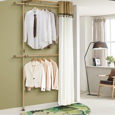 국산 드레스룸 옷가림 커튼포함 170x280cm 2단 폴대 옷걸이행거 현관앞 가정용 옷장 집안