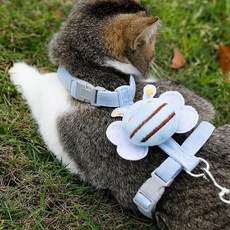 마들렌샵 꿀벌 고양이 하네스 H형 탈출 방지 외출용 조절 가능 리드줄, 1개, 파란색 +1.2m 로프