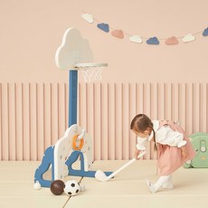 베네베네 클라우드 멀티플 유아 아기 농구대 (농구공1+축구공1+골프공2+링걸이1+링5+골프채1), 4in1, 블루 화이트
