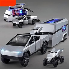 테슬라다이캐스트 캠핑카 1/24 미니카 테슬라 사이버트럭 실버테슬라픽업+사운드+라이트트레일러