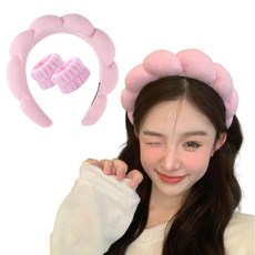 라워스 손목띠 뽀송뽀송 세안 헤어 밴드, 1개, 핑크