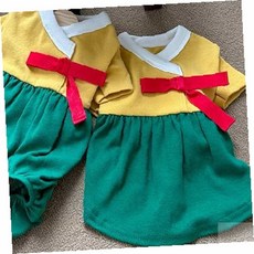 온지니엘 코코아허니 비비드한복 그린옐로우 강아지여자한복, 원피스-M