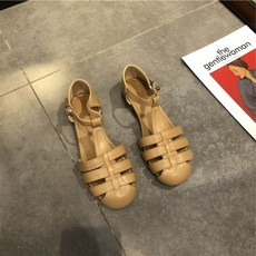 뒤막힌샌들 피셔맨 로마 슈즈 플랫신발 양가죽 앞뒤막힌, C. 살구 6033, F. 40