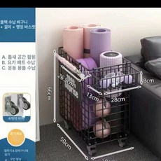 정리대 수납 이동식 요가매트 거치대 폼롤러 보관함, A형 블랙 대형+행잉바구니+후크 100, 1개