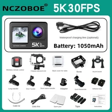 NCZOBOE 5K 액션 카메라 4K30FPS 2.0인치 터치 스크린 WiFi 170 ° 광각 30M 방수 헬멧 비디오 녹화 스포츠, 01 128G, 02 5K