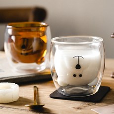 創意卡通雙層玻璃小熊杯 辦公室咖啡果汁杯 高級牛奶杯子簡約, 1個, 透明熊:1個