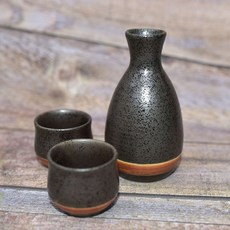 日本製 黑結晶陶器 酒器酒杯組 一壺二杯 ma599, 1個