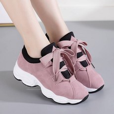둥근 앞코 여성 운동화 두꺼운 밑창 캐주얼 레이스업 경량 운동화