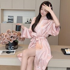 실크 샤워 가운 배스 여성 여름 로브 빅사이즈 냉감 랩 호텔 여자, 핑크레드, 1개