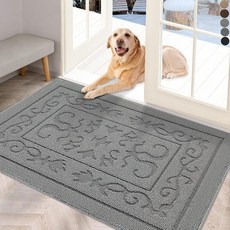 FON 온EYI 실내 도어 매트 50.8cm x 81.3cm(20인치 32인치) 먼지 트래퍼 미끄럼 방지 입구 러그 세탁 가능 흡수성 웰컴 매트 전면 뒷문 및 입구용 로, 라이트 그레이