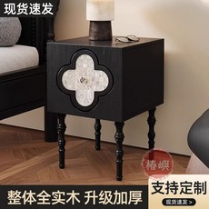 【椿嶼】法式床頭櫃臥室複古實木沙髮床邊櫃黑色邊櫃四葉草貝殻客廳收納, 1個, 四角星+右開門（40*40*60）,全實木【專業定製】整裝發貨（需要安裝4個