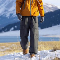 男士大尺碼冬季保暖運動長褲：防風防水加厚滑雪登山休閒工裝羽絨褲 90白鴨絨, XL建議體重75-85公斤, 巖石灰