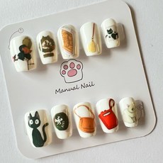 魔女宅急便 穿戴式指甲貼 附贈工具組 可愛貓咪與經典角色圖案, 1個, S