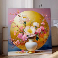 풍수 화월 달항아리 꽃그림 대형액자 복들어오는 캔버스액자 시리즈 11종 12-22, 19.모란과황금달A