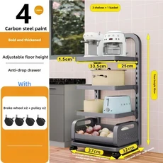 바퀴가 달린 높이 조절 가능한 트롤리 주방 과일 및 채소 양념통 보관 랙 침실 정리 랙, 02 Grey, 08 4 layer 3 board