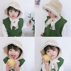 도매왕 보닛 아동용 레이스 밀짚 벙거지 밀짚모자 왕골모자 여아 왕골