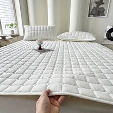 Mosashoe 누빔 방수패드 침대패드 고정밴드 사계절 매트리스 패드, 화이트