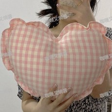 格子愛心抱枕 可愛少女心 臥室沙發靠枕 韓系風, 粉色愛心抱枕