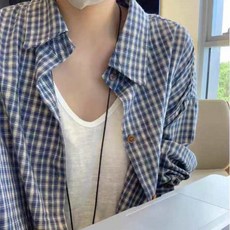 투니스 여성 빈티지 루즈핏 캐주얼 체크 긴소매 셔츠