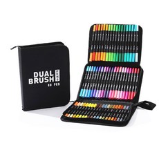 더블팁 수성 컬러 마카펜 브러쉬펜 캘리그라피 붓 펜 + CD 케이스 가방 세트, 1세트, 80색