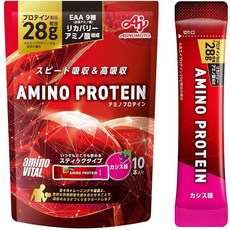 아미노 바이탈 아지노모토 아미노 단백질 카시스 맛 10개입 파우치 아미노산 BCAA EAA 유청 단백질 셰이커 불필요 계량 불필요 휴대성, 1개
