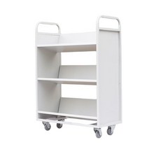 도서관 트롤리 북카트 책꽂이 북트레일러 웨건 3단 선반 이동식 카트, 회색+흰색 3단 V형