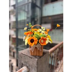모루장식 해바라기 꽃바구니 웨딩 캐릭터 노란색 철사, 해바라기 포피