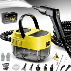 Flogecex 스팀 5초 히트업 .6리터 3레벨 조절식 손잡이 2500W 청소용 찜기 6PCS 액세서리 포함 휴대용 가정용 그라우트 타일 옐로우+블랙