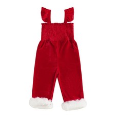 Sasaerucure 유아 어린이 크리스마스 옷 유아 여아 롬퍼 점프수트 오버롤 팬츠 벨벳 원피스 의상 레드 3~4세
