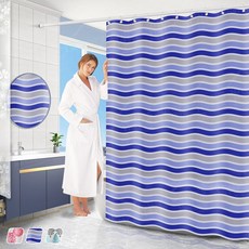 約翰家庭百貨 PEVA花色防水浴簾 B區規格 浴後速乾 浴室掛簾 隔斷簾, 1個, 海軍風,寬200x高200cm