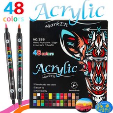 [린시] 생활방수 더블헤드 컬러 아크릴 마카펜세트, 1세트, 48색