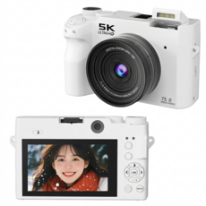 RUNHome WIFI 4K 디지털 카메라 앞뒤 7500W 캠코더 여행용 인생+64GB 메모리, 화이트 -SD 카드 없음
