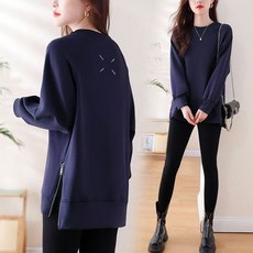 POMTOR 봄가을 여성용 사이드 지퍼 맨투맨 루즈핏 베이직 빅사이즈 상의