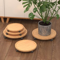 圓形盆栽底座帶滾輪, 胡桃色,直徑20cm, 1個