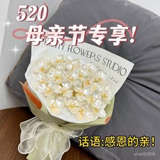 母親節禮物玉蘭花材料包手工DIY手捧花 仿真花送媽媽/女朋友/520, 1個, 白色玉蘭花花瓣 1個,全套材料+送教程
