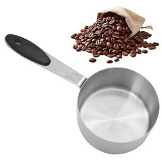 Cionyce 3/4컵 계량컵 180ML 스테인리스 스틸 커피 계량 스쿱 블랙 실리콘 손잡이가 있는 싱글 메탈 스쿱 컵 121763