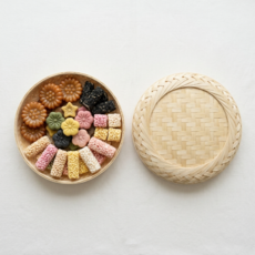 대나무 원형 도시락 찬합 통 명절 한과 석작 곶감 포장 바구니, 1세트, 단품(22cm)