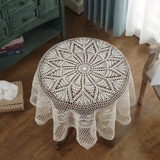 SKANDSALO 핸드 크로셰 레이스 원형 식탁보 테이블보, 150cm, 베이지색