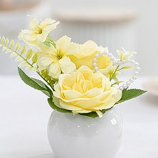러블리 장미 감사 플라워 테이블 화분 고급 인테리어 조화 장식 15cm, 1개, 옐로우A