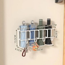 현대적인 미니멀리스트 벽걸이 우산 보관대 현관 우산꽂이 스탠드 금속 접이식 보관 선반, 2. 흰색 그리드 4개 + 후크 4개 [무료 추적 스티, 1개