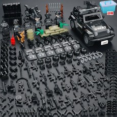 전쟁 피규어 모형 밀리터리 전투함 군인 산 미니어처 군사 특수부대 경찰 소년 조립식 작은 병사 교육용 장난감 퍼즐., [25] 특수 경찰 뱅가드 지프 전투팀 (수납함 포함)