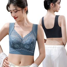 KAQIA 레이스 여성 노와이어 브라 패드일체형 빅사이즈 심리스 브래지어 2세트 WX04