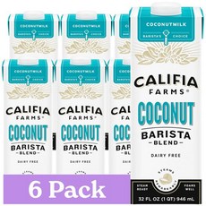 Califia Farms 커피 프림 크리머 칼리피아 팜스 코코넛 바리스타 블렌드 밀크 32온스 6개 묶음 상온 보관 가능 유제품 무첨가 식물성 비건 글루텐 프리 비GMO, Califia Farms 커피 프림 크리머 칼리피아 팜, 1개, 946ml
